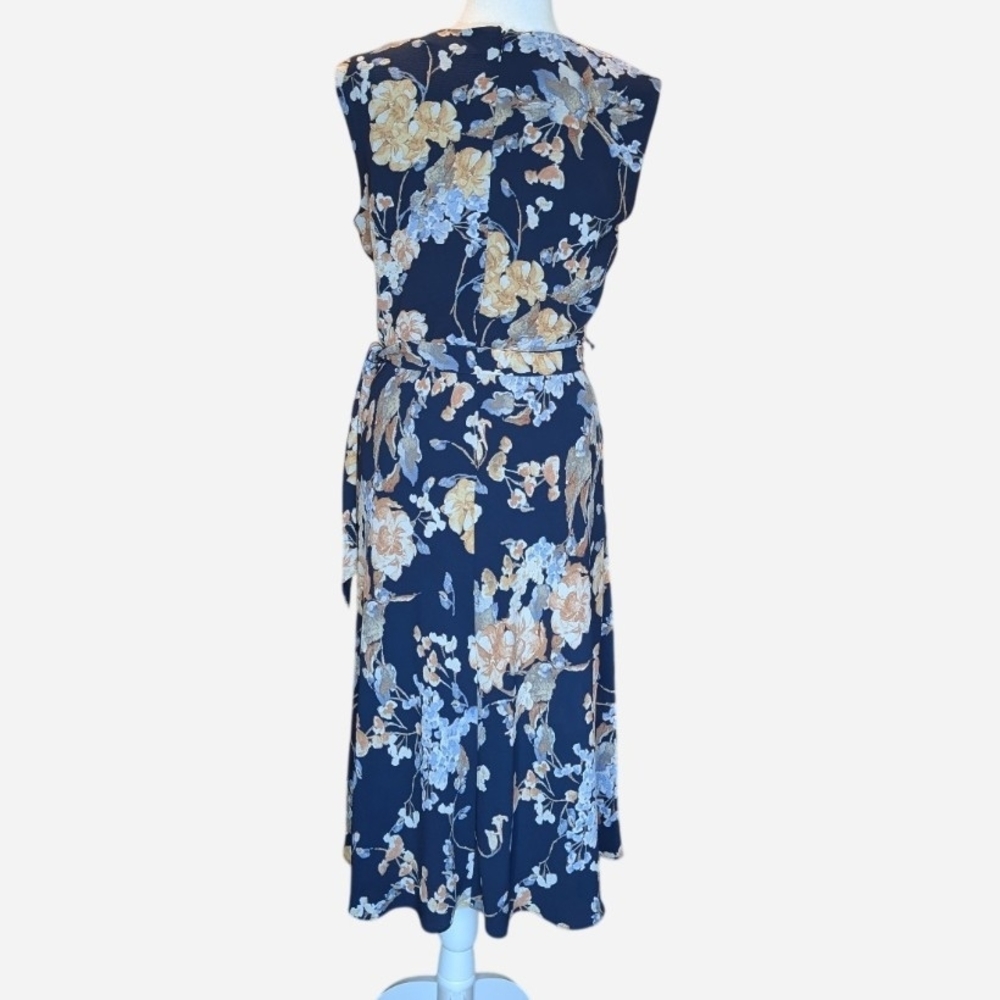 Pre-owned Ralph Lauren Navy and Beige Floral Midi Dress - Picture 3 of 12
